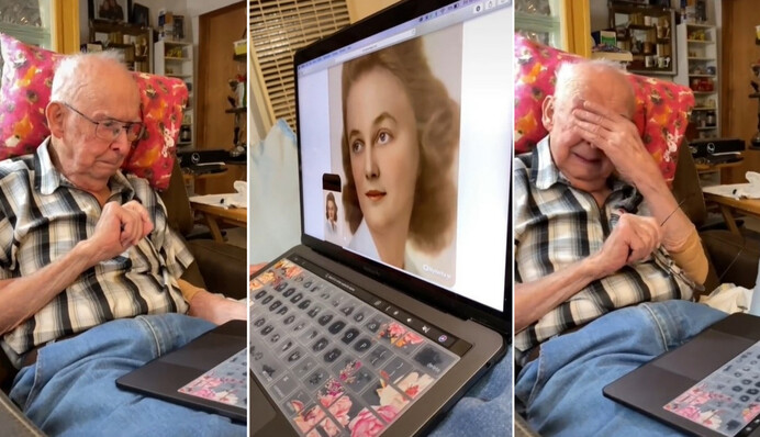 Ветерану показали анимированное фото его молодой жены, и он расплакался - видео милее сегодня уже не будет