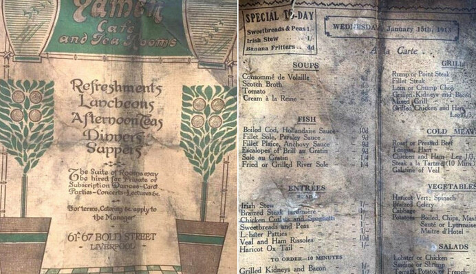 Мастера принялись за ремонт в кафе и нашли меню 1913 года - только взгляните, какие блюда заменили современные бургеры