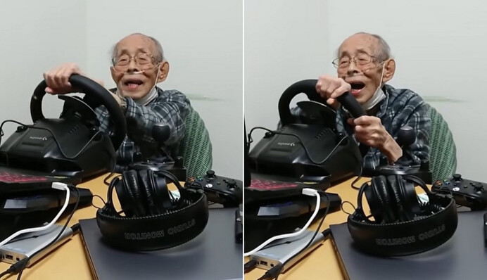 93-летний водитель сдал права и сел за руль гоночного авто - на виртуальной трассе он круче внука-геймера