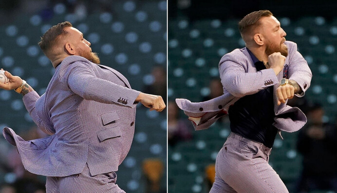 Конор Макгрегор попробовал себя в бейсболе и проиграл мячу - теперь в сети одни лишь насмешки