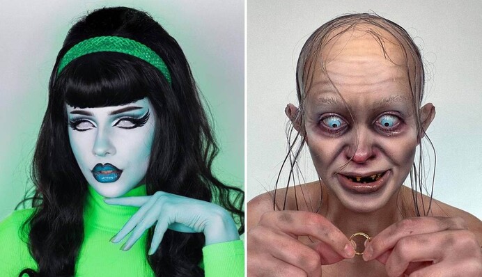 Девушка с помощью умелого грима превращается в жутких персонажей, и ее образы идеальны для Хэллоуина
