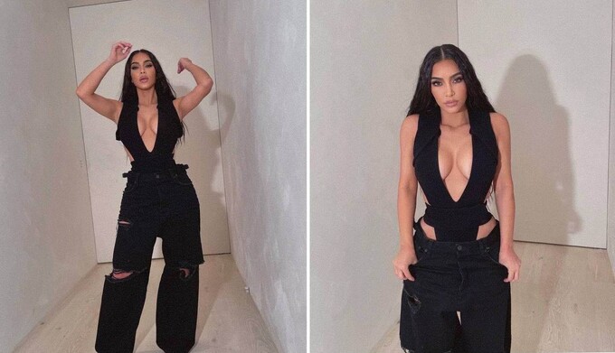 Как выглядят самые модные джинсы сезона - примеряет Ким Кардашьян