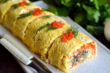 Як приготувати салат Мімоза у вигляді рулету: простий рецепт в оригінальному оформленні