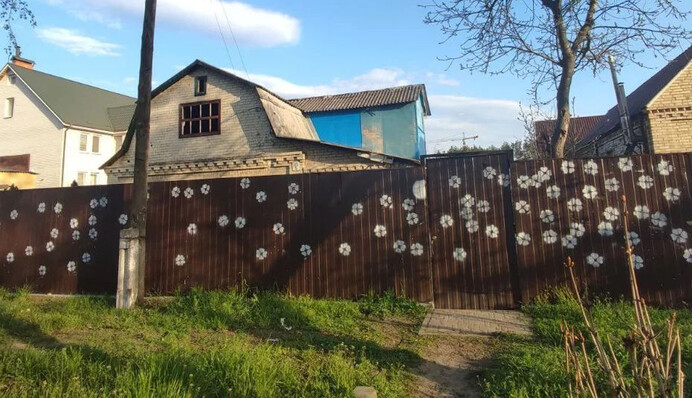 Після обстрілів Гостомелю жителі перетворили дірки від куль на квіти: фото