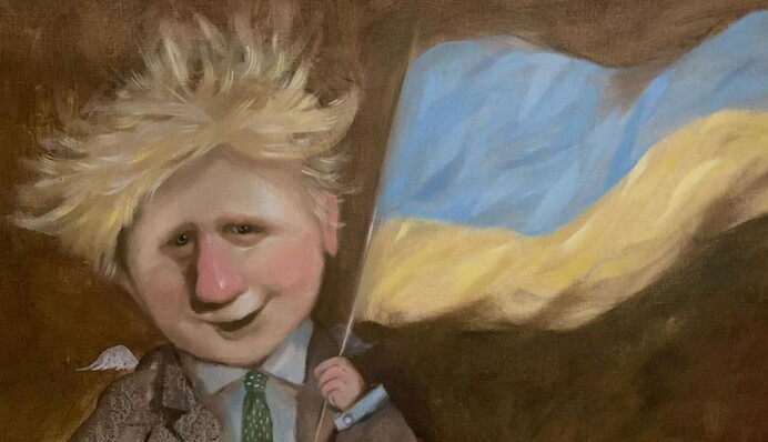 С флагом Украины в руках: художница Евгения Гапчинская нарисовала портрет Бориса Джонсона