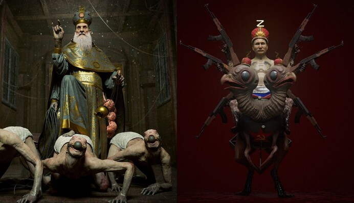 Український художник влучно зобразив темну сутність РПЦ та Путіна у вигляді монстрів