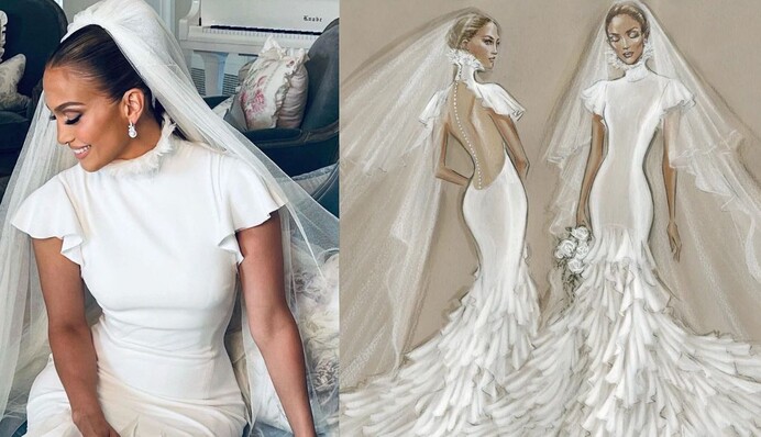 Дженнифер Лопес показала три роскошных платья, в которых сыграла свадьбу с Беном Аффлеком