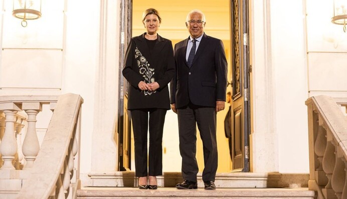 Елена Зеленская в черном костюме с вышивкой встретилась с премьер-министром Португалии: фото