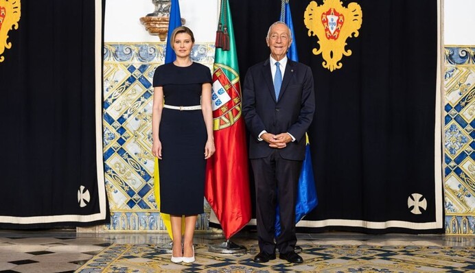 Олена Зеленська в елегантній чорній сукні зустрілася з президентом Португалії: фото
