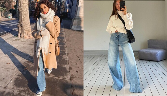 Настя Каменских в широких джинсах и пальто показала главные тренды зимы-2023: фото