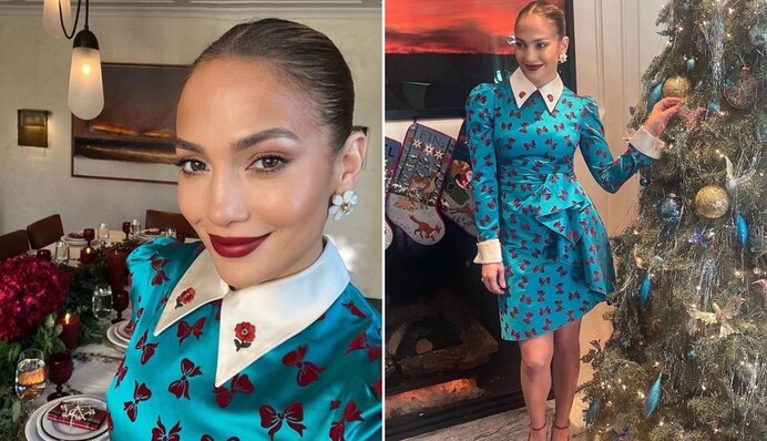 Дженніфер Лопес під ялинкою показала святковий образ у головних кольорах 2023 року: фото