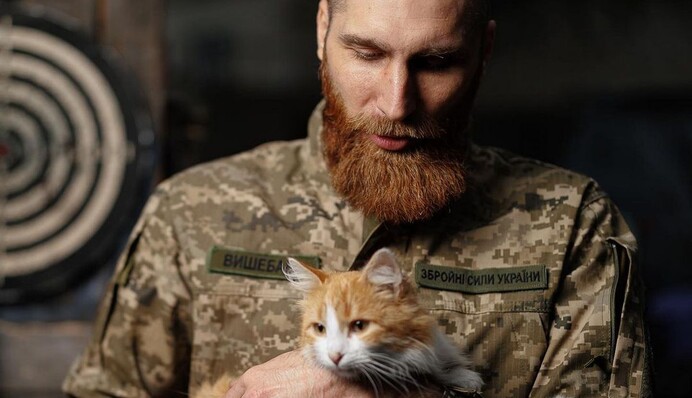 Народився під обстрілами: Павло Вишебаба показав кошеня, яке возить з собою на фронті