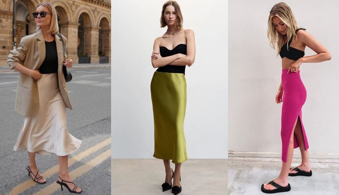 Как выглядят модные юбки длины миди и с чем носить их летом 2023 года: фото