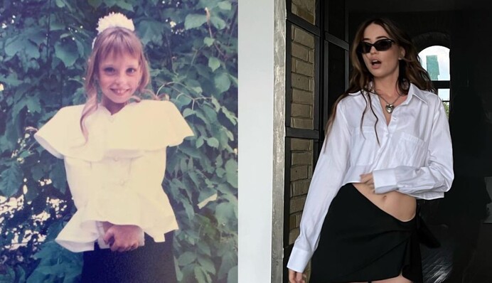 Стиль не змінився: Надя Дорофєєва порівняла свої дорослі фото з дитячими