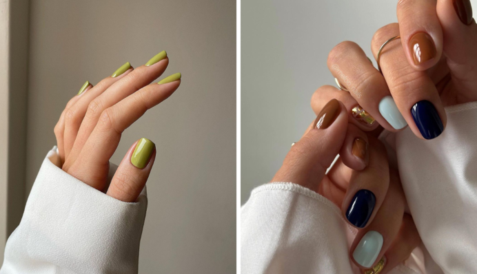 Оттенки зеленого, коричневого и золотого: как выглядит красивый маникюр на осень 2023 года