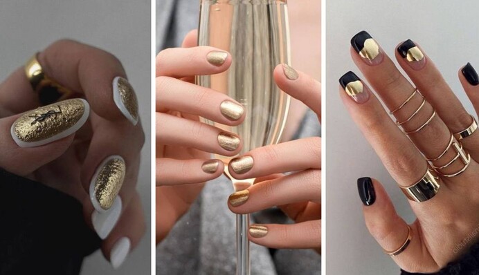 Золото на ногтях: идеи роскошного праздничного маникюра на Новый год-2024