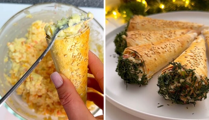 Крабовий салат в ріжку з лаваша - проста і смачна закуска на Новий рік: святковий рецепт