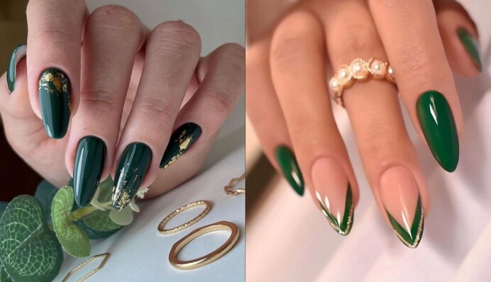 Зеленый и золотой – главные цвета для новогоднего маникюра: подборка идей с фото