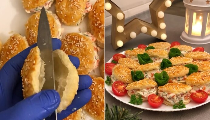 Вместо тарталеток на Новый год: рецепт слоек с крем-сыром и красной рыбой