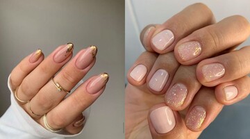 Нежный нюдовый маникюр с праздничными элементами: идеи ногтей к Новому году 2024