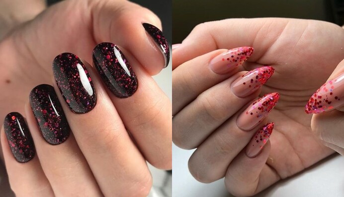 Блестящий красный маникюр – роскошный вариант к Новому году: подборка праздничных дизайнов