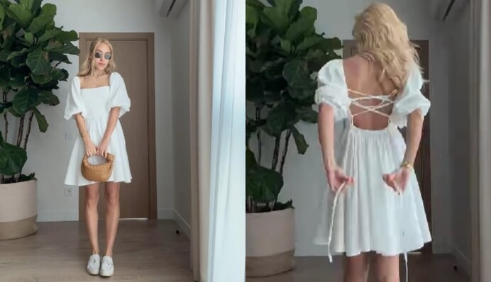 Даша Квиткова показала нежное платье с завязками в самом популярном цвете лета: как его носить