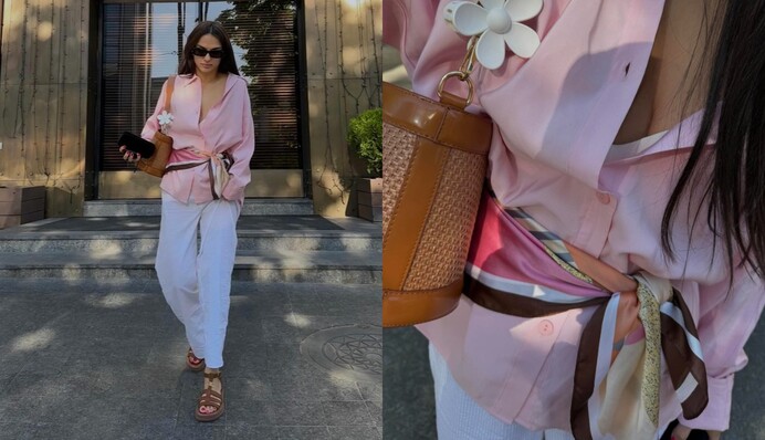 Платок вместо пояса: стилист показала модный прием, который стоит попробовать