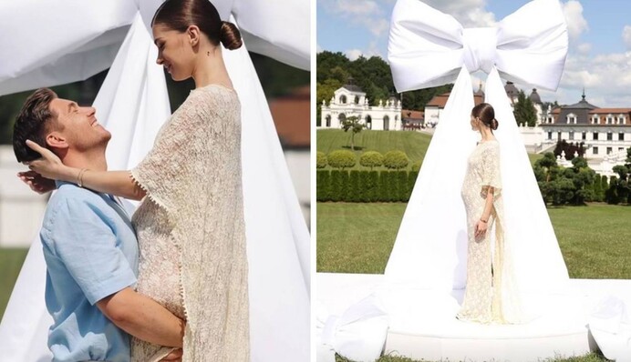 Беременная жена Остапчука отличилась на гендер-пати дорогим платьем