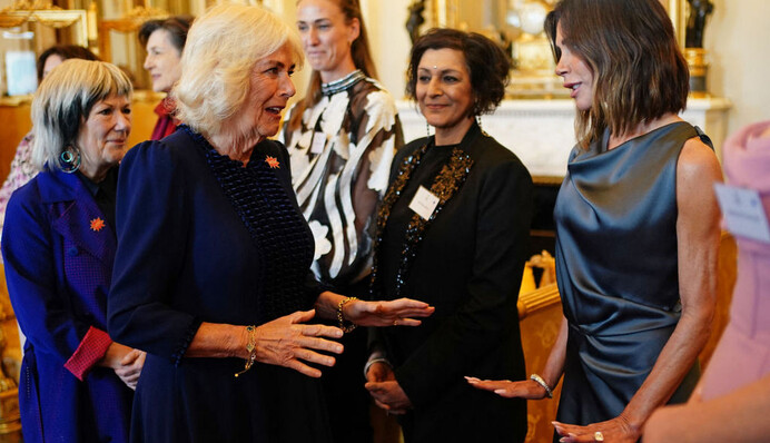 Виктория Бекхэм на встрече с королевой Камиллой впечатлила платьем собственного бренда