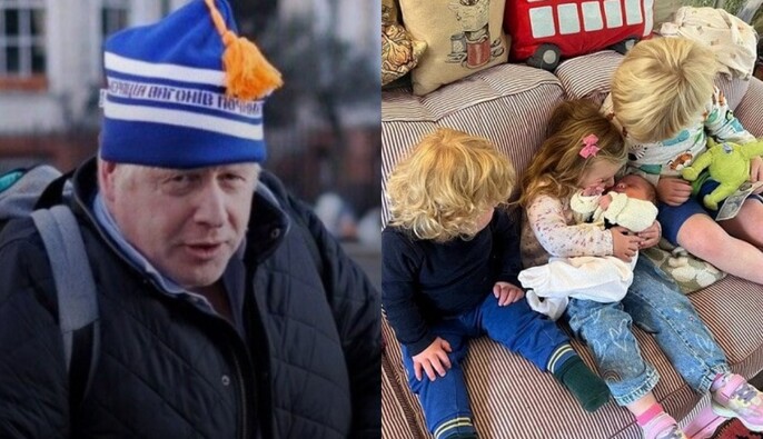 У шапках з помпонами: Борис Джонсон заселфився з дружиною та маленькою донькою