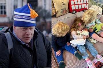 У шапках з помпонами: Борис Джонсон заселфився з дружиною та маленькою донькою