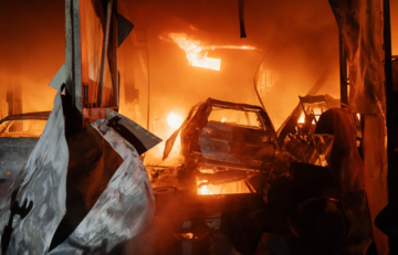 Сгорели четыре автомобиля: в ГСЧС показали последствия взрыва на СТО в Киеве 