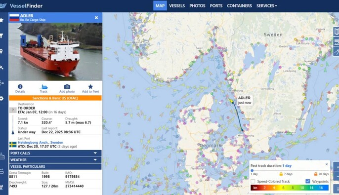 Швеция отпустила российское судно Adler, подозреваемое в перевозке оружия из КНДР