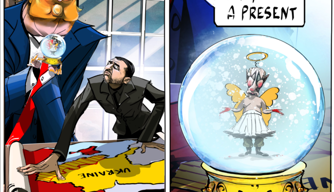 Карикатуристка Елла Барон зобразила мирні переговори Трампа і Зеленського – Guardian