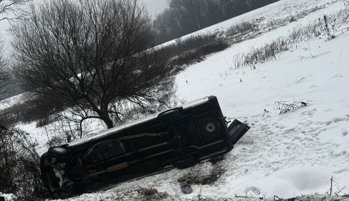 На Закарпатье через гололед перевернулся микроавтобус с детьми