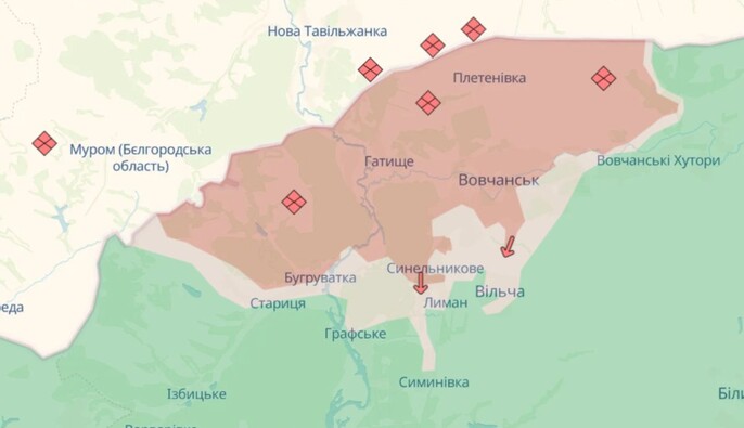 Российские войска продвинулись в Волчанске и еще вблизи двух населенных пунктов в Донецкой области — DeepState
