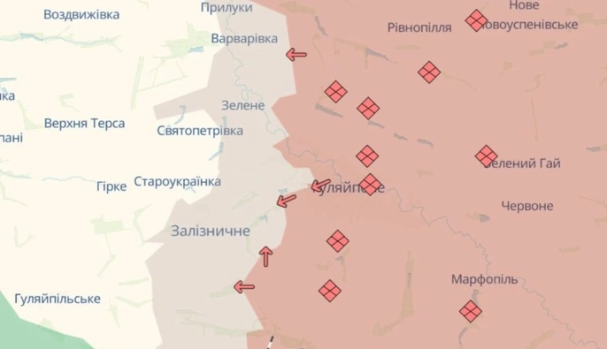 Російські війська просунулись поблизу Олександрограда та Гуляйполя — DeepState