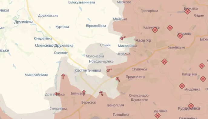 Аналитики DeepState зафиксировали продвижение российских войск в Донецкой области