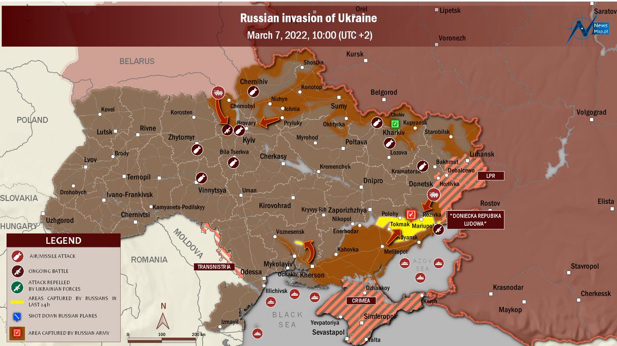 Карта вторжения России в Украину - карта Украины на день 7 марта - Апостроф