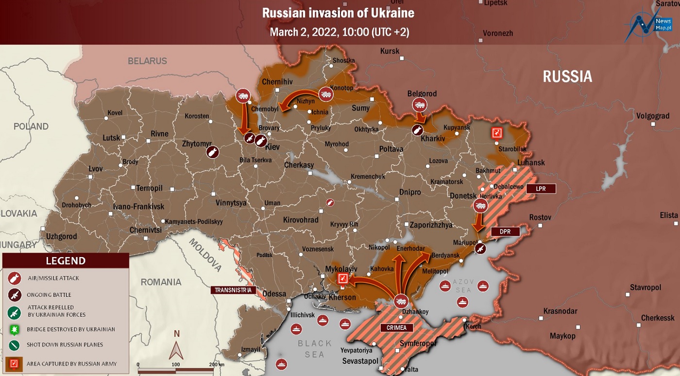 Карта вторжения России в Украину на 2 марта - Апостроф